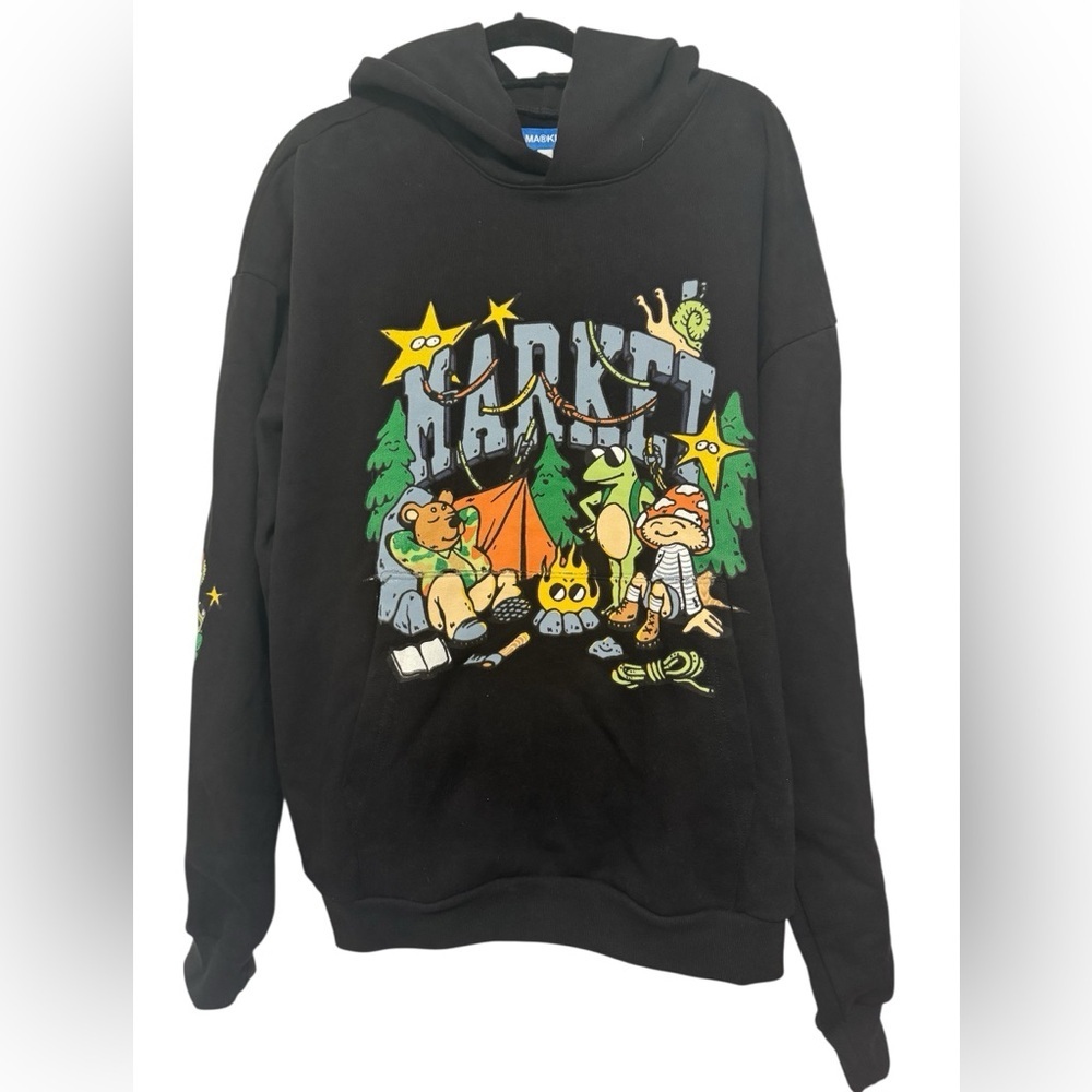 MARKET Studios Black "Backcountry Buds" Camping Graphic Hoodie Sweatshirt XXL